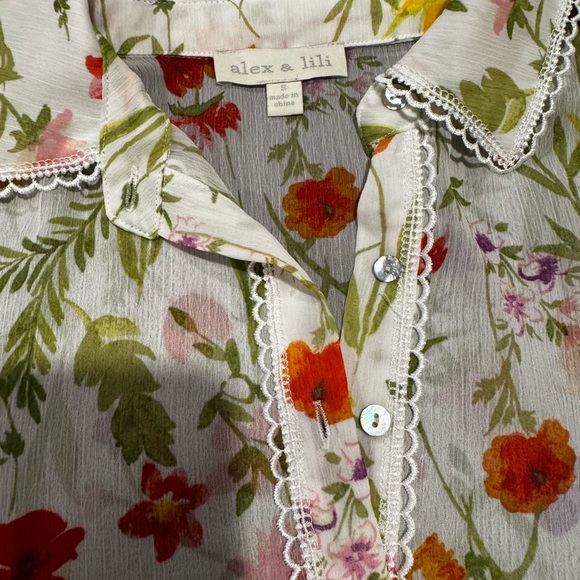 Alex & Lily Floral Lace-Trim Short Sleeve Women's Top - Picture 5 of 9